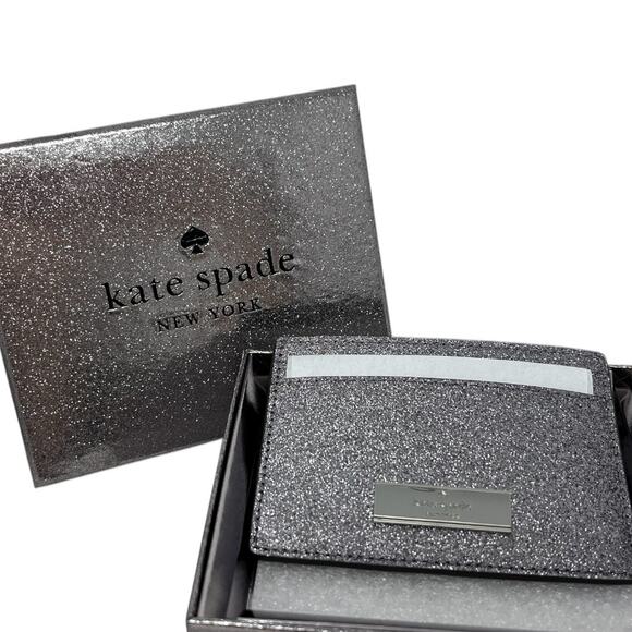 Kate Spade Glitter Cardholder Trio Pink, Green & Silver. Holiday Gift New in Box - Picture 11 of 14